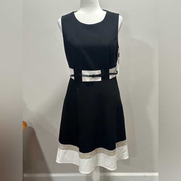 Calvin Klein Dresses & Skirts - Calvin Klein Women's Sleeveless Knee Length Sheath Dress Black White Beige Sz 10